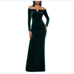 Xscape Velvet Off-the-Shoulder Gown - Hunter